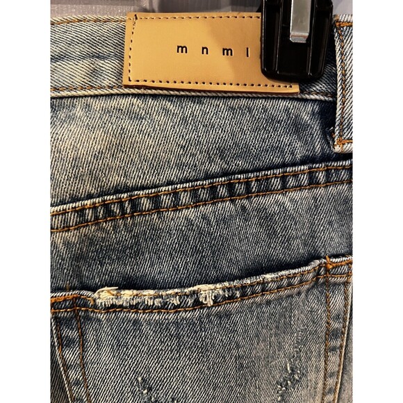 MNML Jeans Mens Sz 28 Distressed Destroyed Button Fly Slim grunge streetwear New - Picture 3 of 14